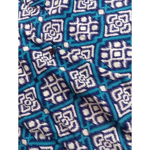 Pixley Geometric Printed Retro Hippie Preppy Y2k 3/4 Sleeve V Neck Tunic Blue... - Picture 9 of 9